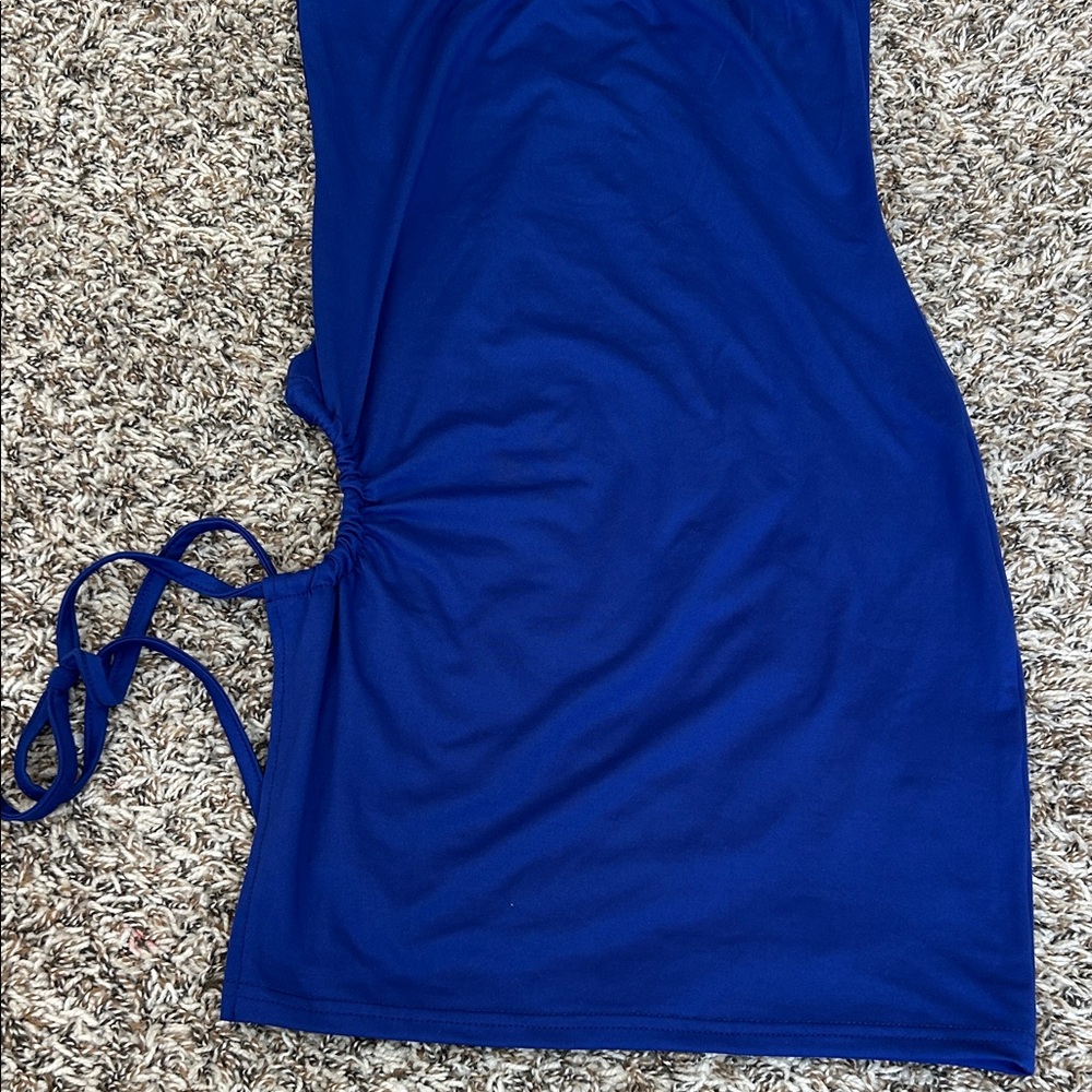 Blue Ruched Mini Dress - Picture 7 of 9